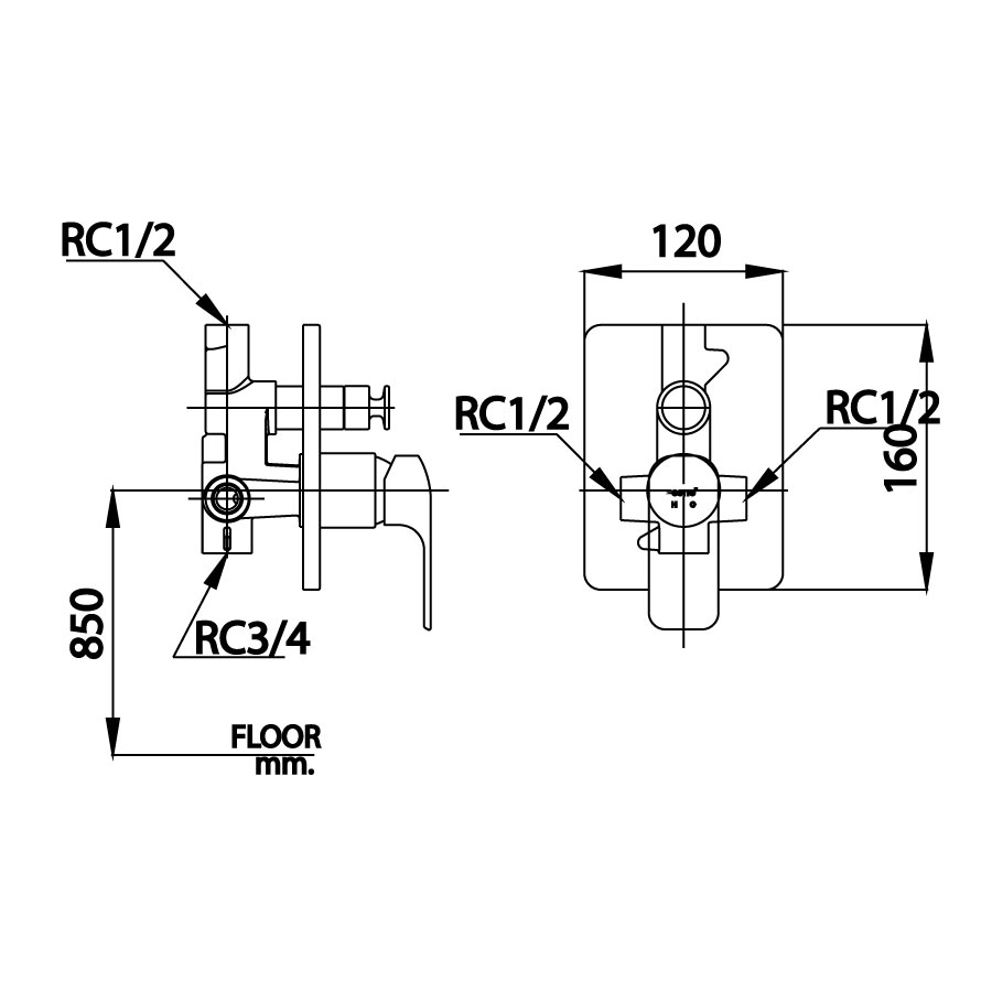 CT2145A-GR Van điều chỉnh âm tường Scirocco Sense